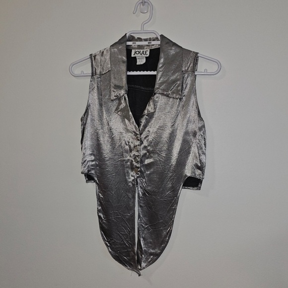 Joule Energy Vintage Tie Waist Sleeveless Blouse S Metallic Silver - Picture 3 of 9